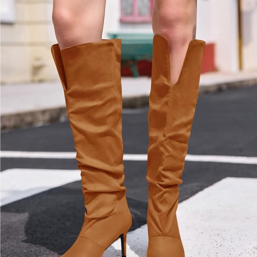 Elegant Brown Women's High Heel Boots - Picture 5 of 5
